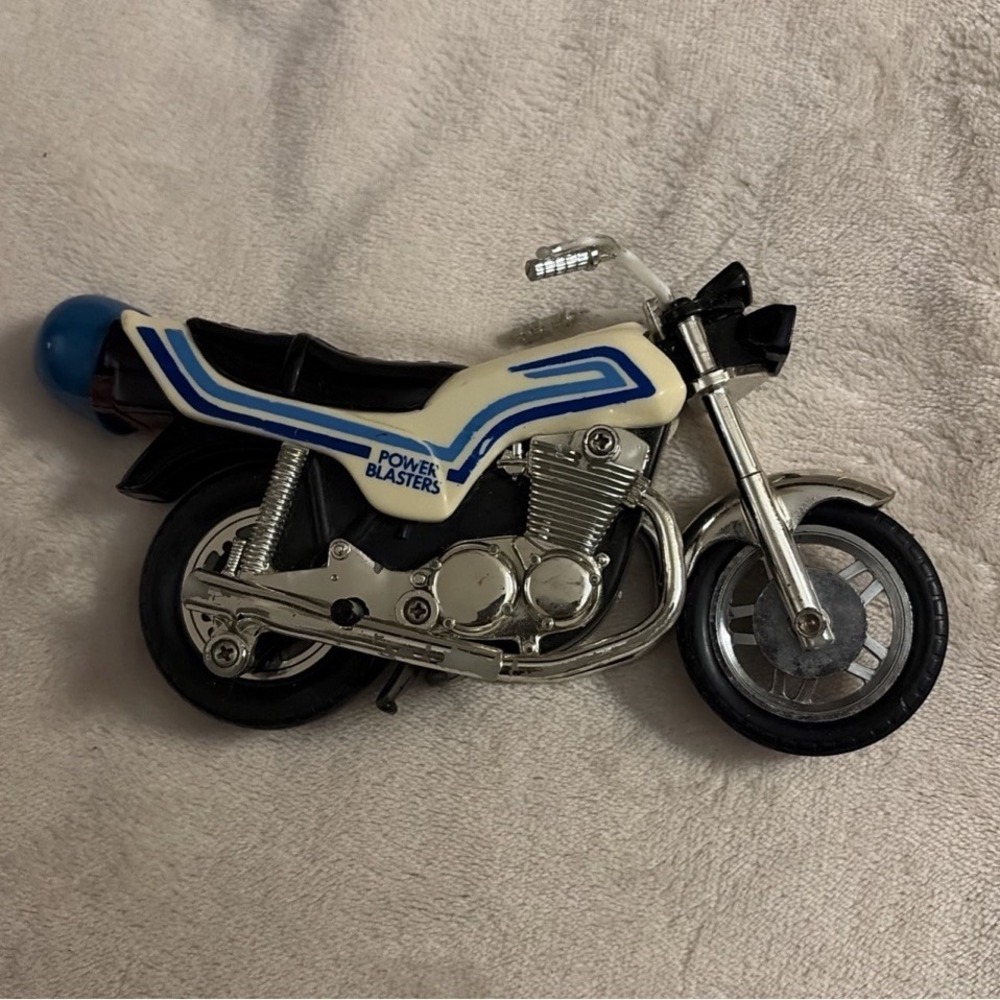 Vintage 1980s Kidco‎ Power Blasters Pull String Motorcycle Blue White